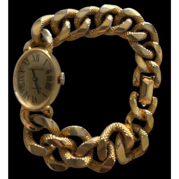 PAUL DOMINIQUE 17 Jewels Swiss Made Wind-up Gold Chain Women's Watch Working - Picture 6 of 8